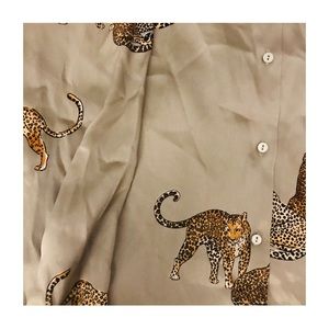 Oversized Leopard Silk Button Down Shirt